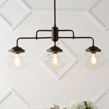 Avery 37.5" Industrial Farmhouse Rustic Iron/Glass Linear LED Pendant - JONATHAN Y